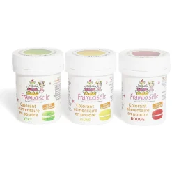Gifi Colorant alimentaire en poudre Framboiselle rouge jaune vert x3