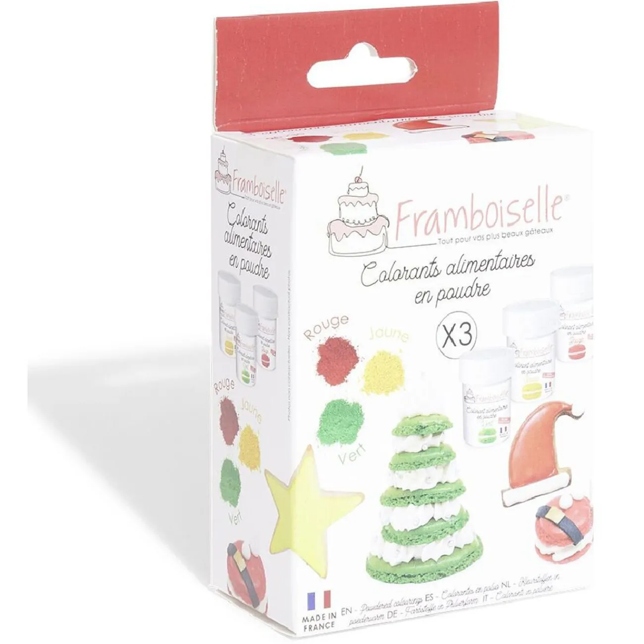 Gifi Colorant alimentaire en poudre Framboiselle rouge jaune vert x3