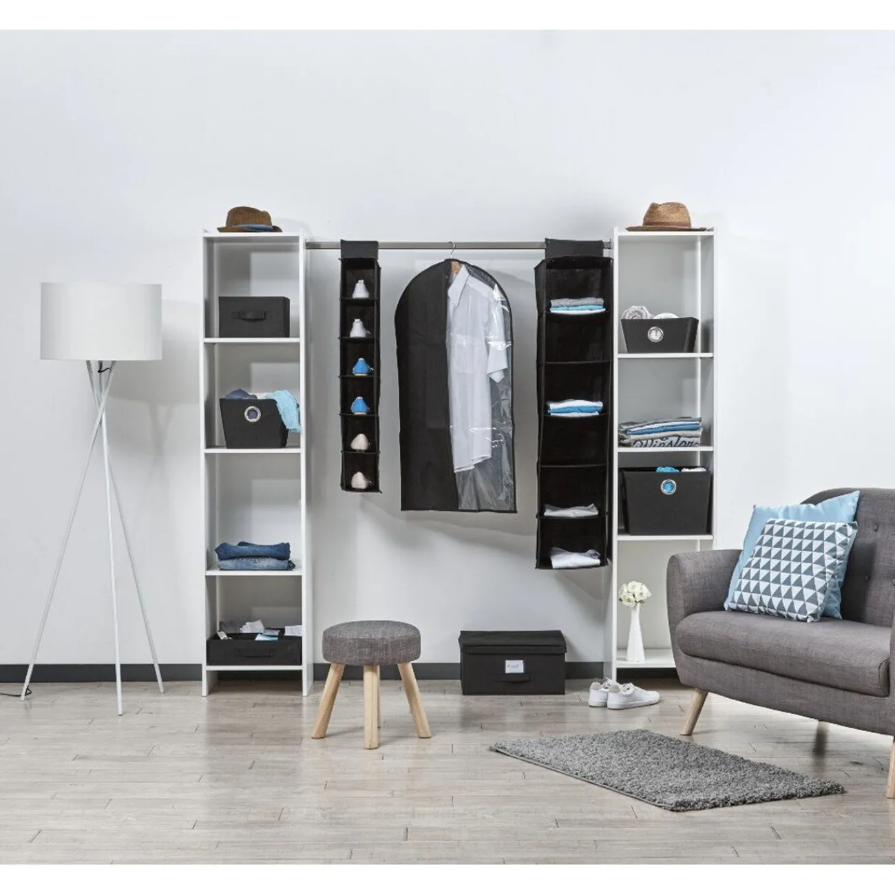 Gifi Rangement|Compartiment pour vêtements à suspendre noir x6