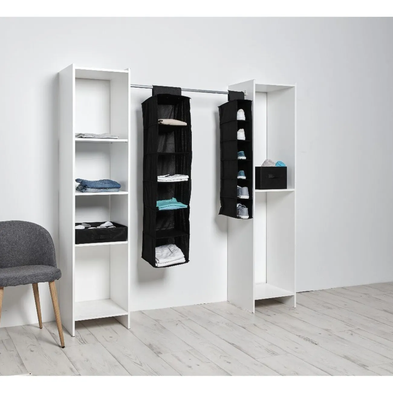 Gifi Rangement|Compartiment pour vêtements à suspendre noir x6