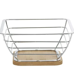 Gifi Corbeille à fruits métal filaire socle bambou gris naturel