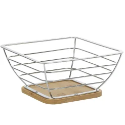 Gifi Corbeille à fruits métal filaire socle bambou gris naturel