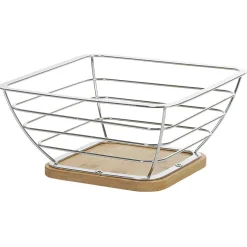 Gifi Corbeille à fruits métal filaire socle bambou gris naturel