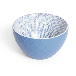 Gifi Coupelle porcelaine motif tissé blanc et bleu Ø13xH7,2cm