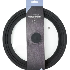 Gifi Couvercle en verre avec contour silicone noir Ø 30 cm