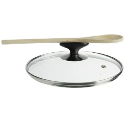 Gifi Couvercle verre trempé anti éclaboussures poignée repose ustensile Ø20