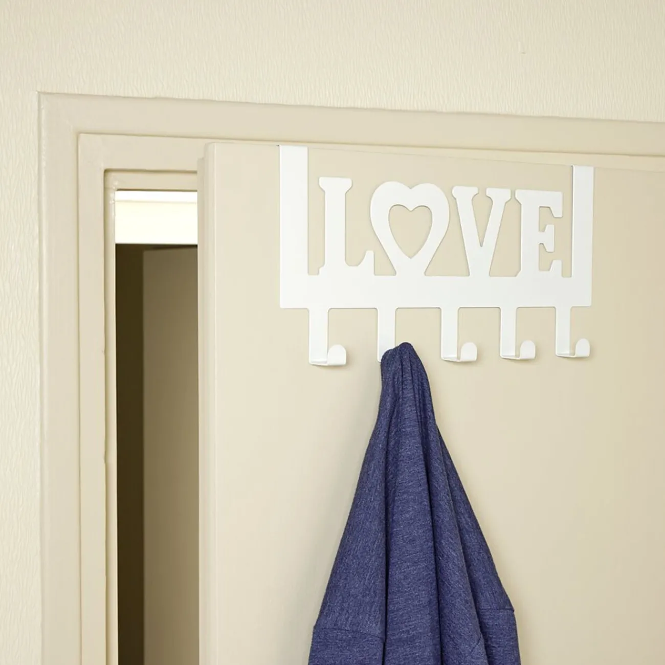 Gifi Rangement|Crochet de porte LOVE en métal blanc ou noir 36,5x16,5cm - 2 modèles