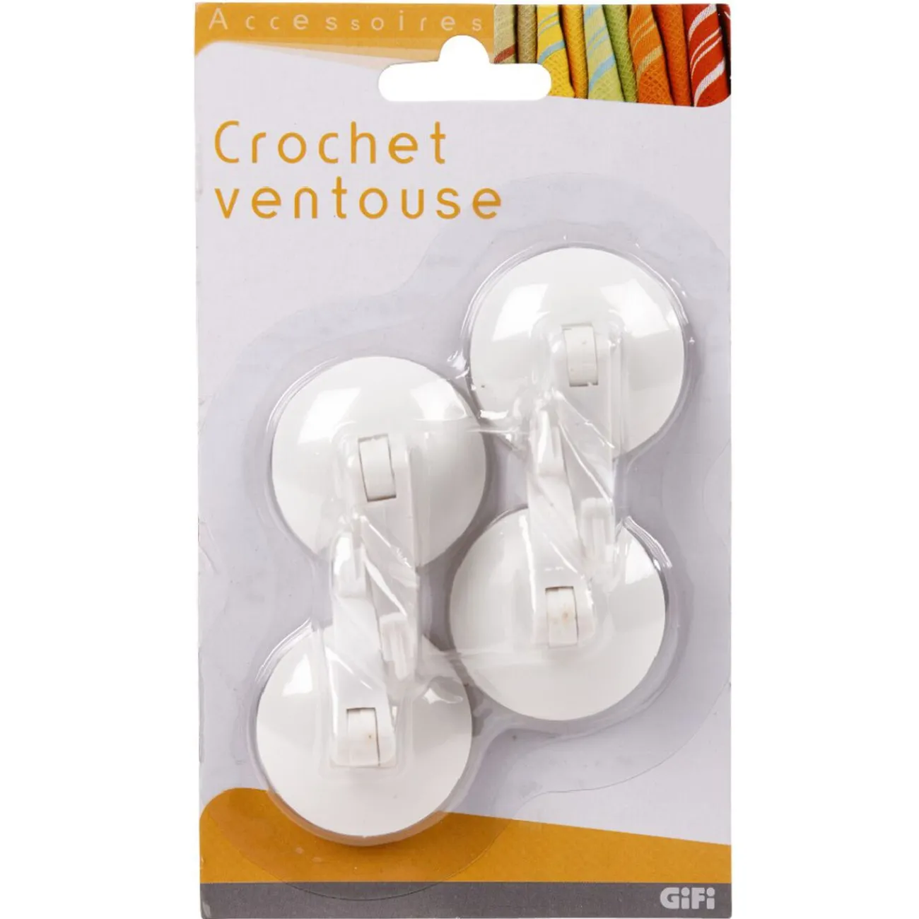 Gifi Rangement|Crochet ventouse x4 blanc plastique