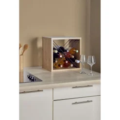 Gifi Rangement|Cube à vin empilable bois chêne 12 bouteilles 36x29xH36cm