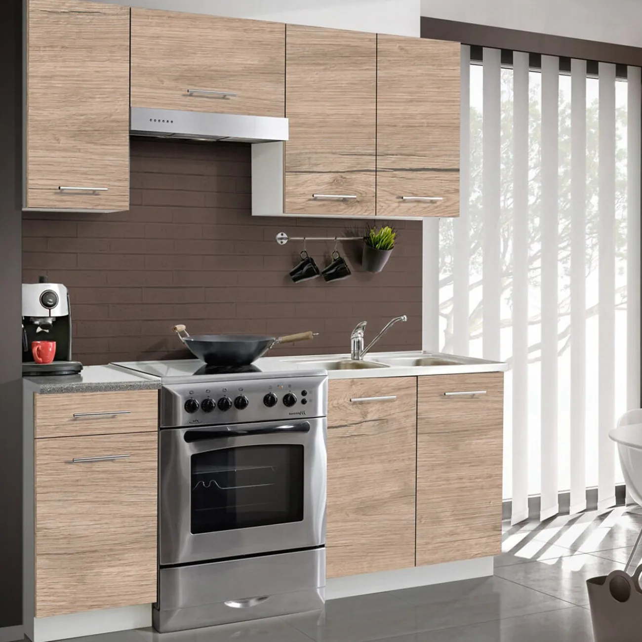 Gifi Cuisine 5 éléments finition chêne Sonoma L. 1,80 m