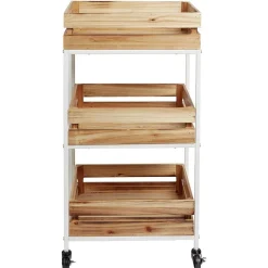 Gifi Desserte à roulette en bois design cagette naturel 3 niveaux