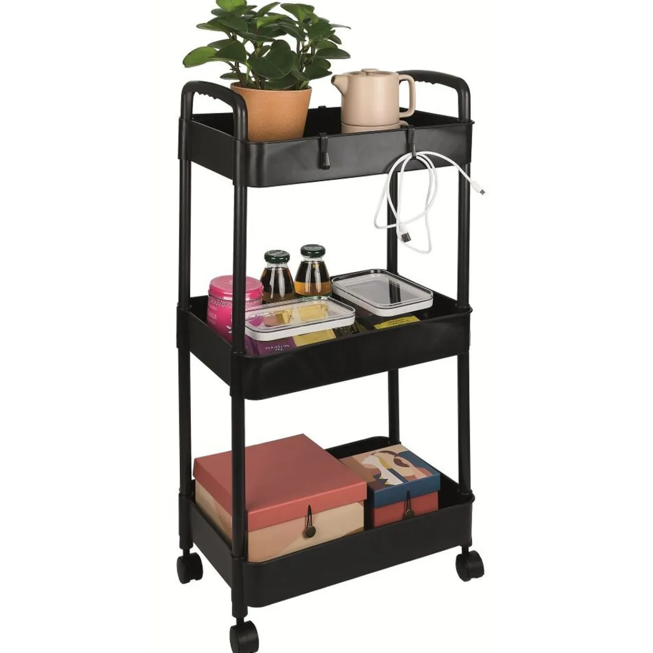 Gifi Desserte à roulettes 3 niveaux plastique noir