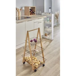 Gifi Desserte bambou panier métal 3 niveaux 54,5x36,5xH85 cm