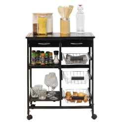 Gifi Desserte bistrot sur roulettes étagère panier tiroir bois métal noir