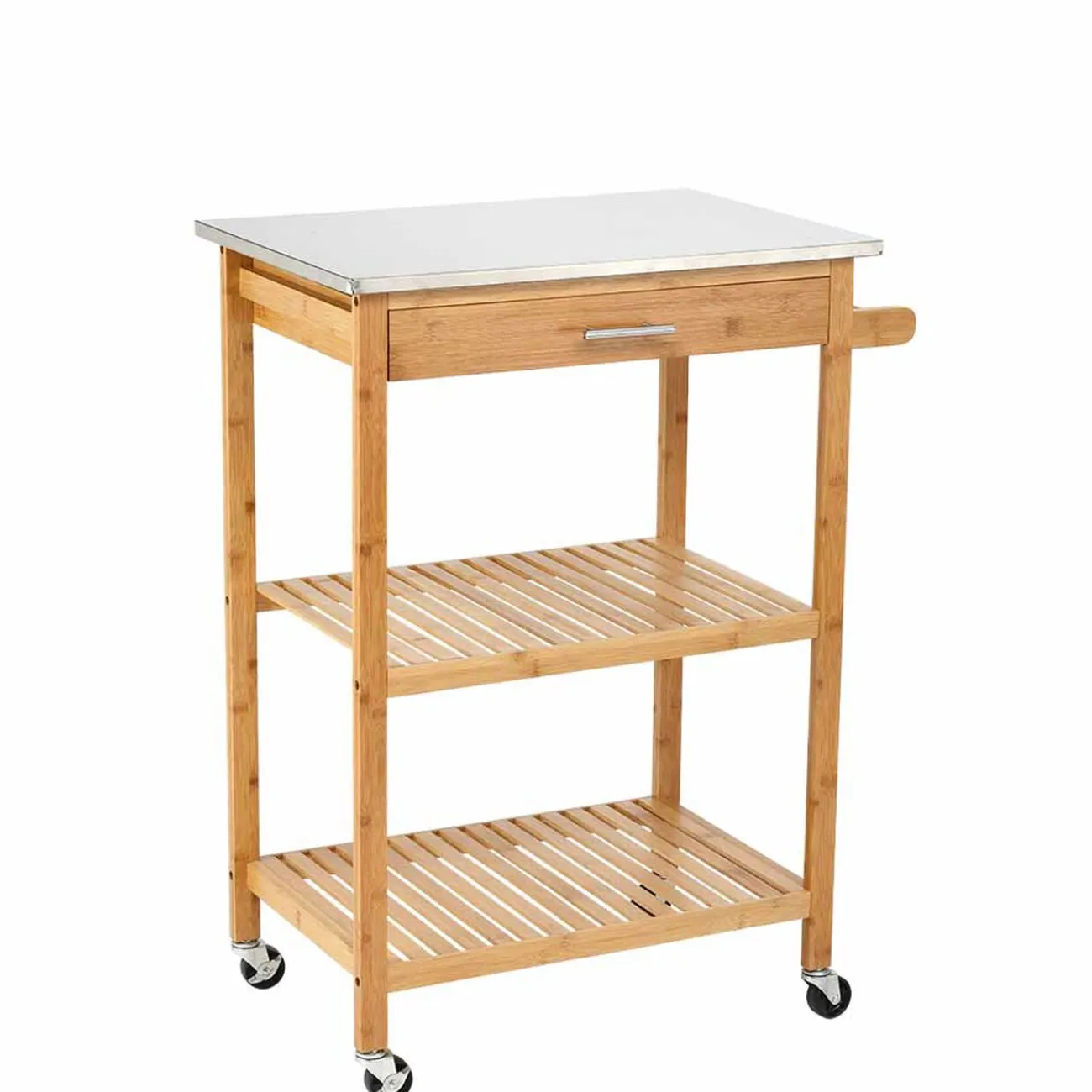 Gifi Desserte de cuisine à roulettes bambou plateau inox 1 tiroir