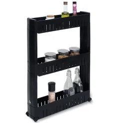 Gifi Desserte de cuisine à roulettes 3 niveaux noir 54,5x12,5xH.72cm