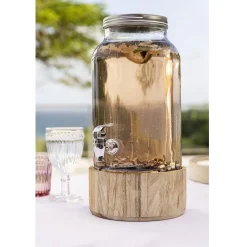 Gifi Distributeur de boisson en verre et socle en bois