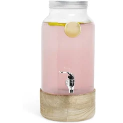 Gifi Distributeur de boisson en verre et socle en bois