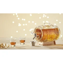 Gifi Distributeur de boisson tonneau support bois 1,5 L verres x2