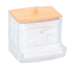 Gifi Beauté^Distributeur de coton tige transparent couvercle bambou
