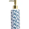 Gifi Aménagement Salle De Bain^Distributeur de savon céramique motif végétal blanc et bleu Ø6xH15cm