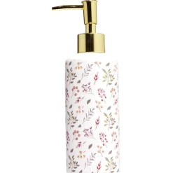 Gifi Aménagement Salle De Bain^Distributeur de savon céramique motif floral blanc et rose Ø6xH15cm