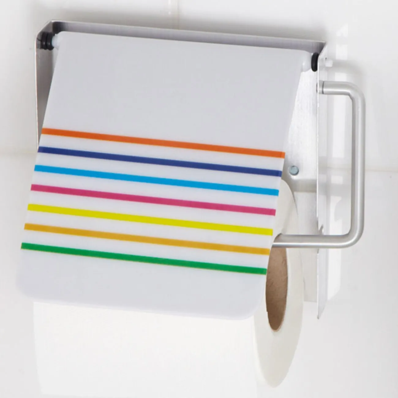 Gifi Equipement Douche^Dérouleur papier WC blanc rayures colorés