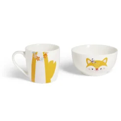 Gifi Ensemble bol et mug en porcelaine motif enfant motif renard H15cm