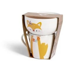 Gifi Ensemble bol et mug en porcelaine motif enfant motif renard H15cm