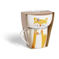 Gifi Ensemble bol et mug en porcelaine motif enfant motif renard H15cm