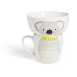 Gifi Ensemble bol et mug en porcelaine motif enfant motif koala H15cm