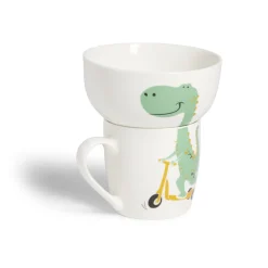 Gifi Ensemble bol et mug en porcelaine motif enfant motif dinosaure H15cm