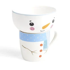 Gifi Ensemble mug 355ml avec bol 520ml porcelaine motif bonhomme de neige