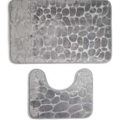 Gifi Aménagement Salle De Bain^Ensemble tapis de bain et contour WC à mémoire de forme beige ou gris