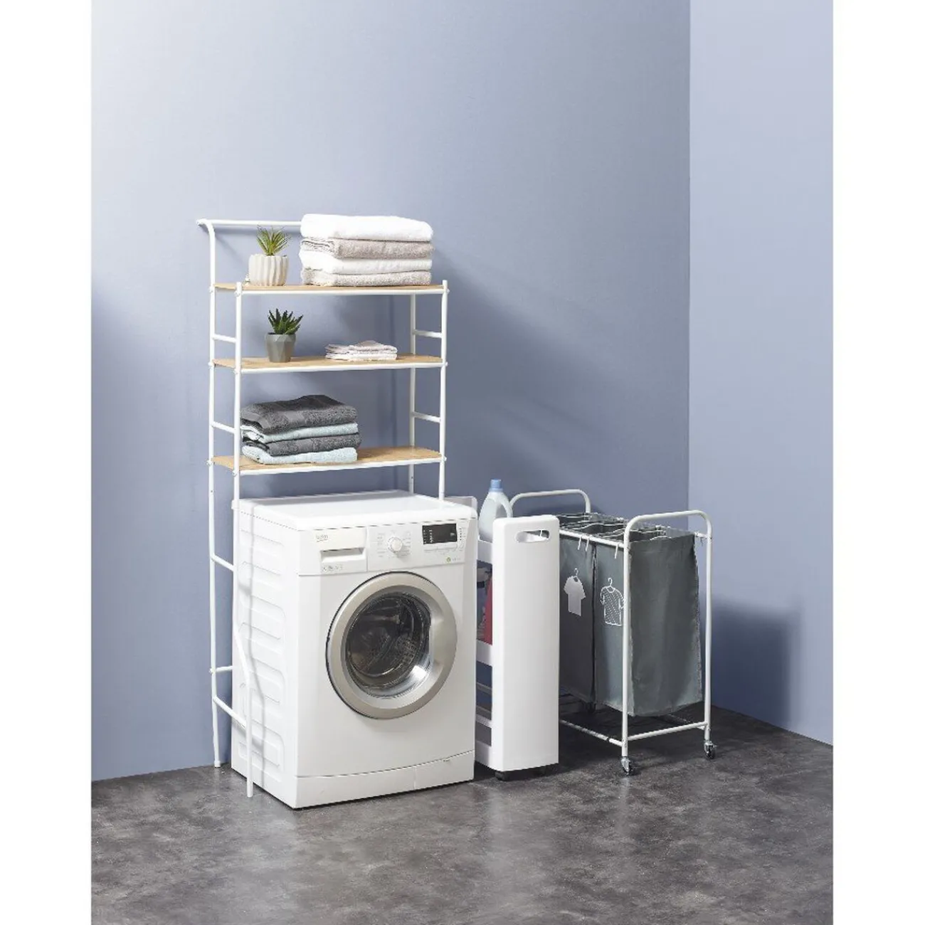 Gifi Entretien Du Linge|Etagère de rangement buanderie blanche et naturelle