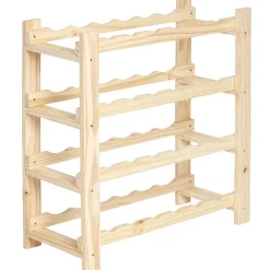 Gifi Rangement|Etagère porte bouteille 4 niveaux en pin naturel