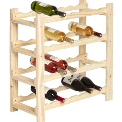 Gifi Rangement|Etagère porte bouteille 4 niveaux en pin naturel