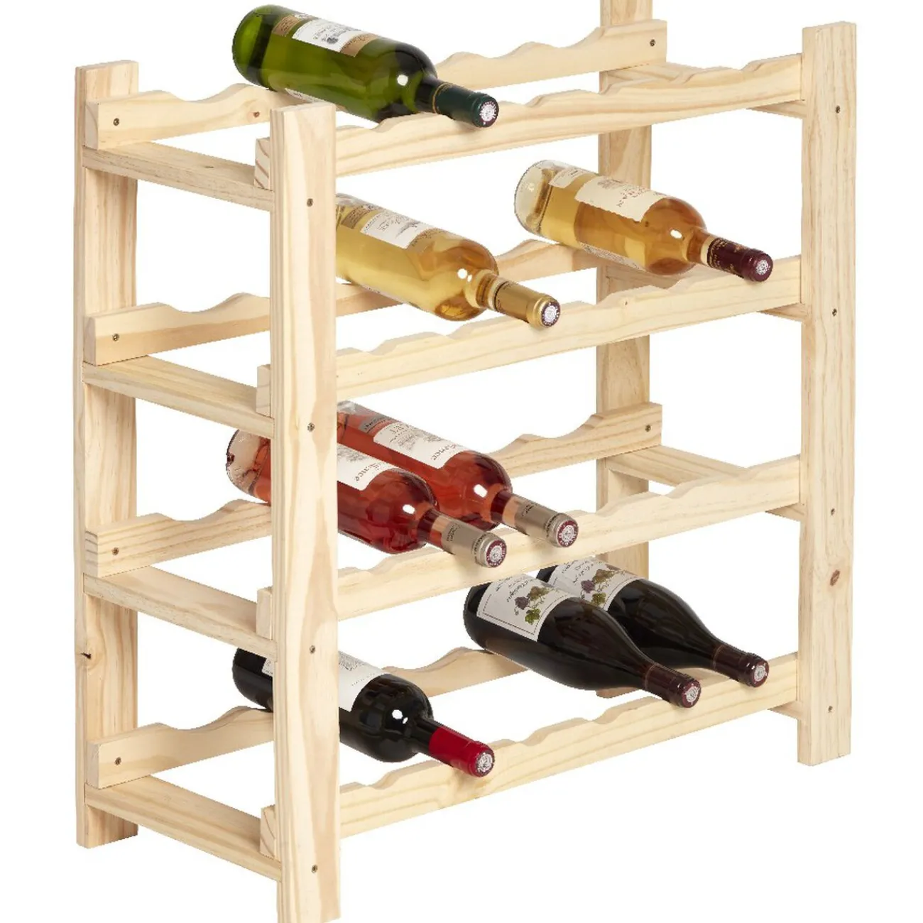 Gifi Rangement|Etagère porte bouteille 4 niveaux en pin naturel