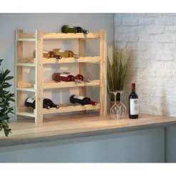 Gifi Rangement|Etagère porte bouteille 4 niveaux en pin naturel