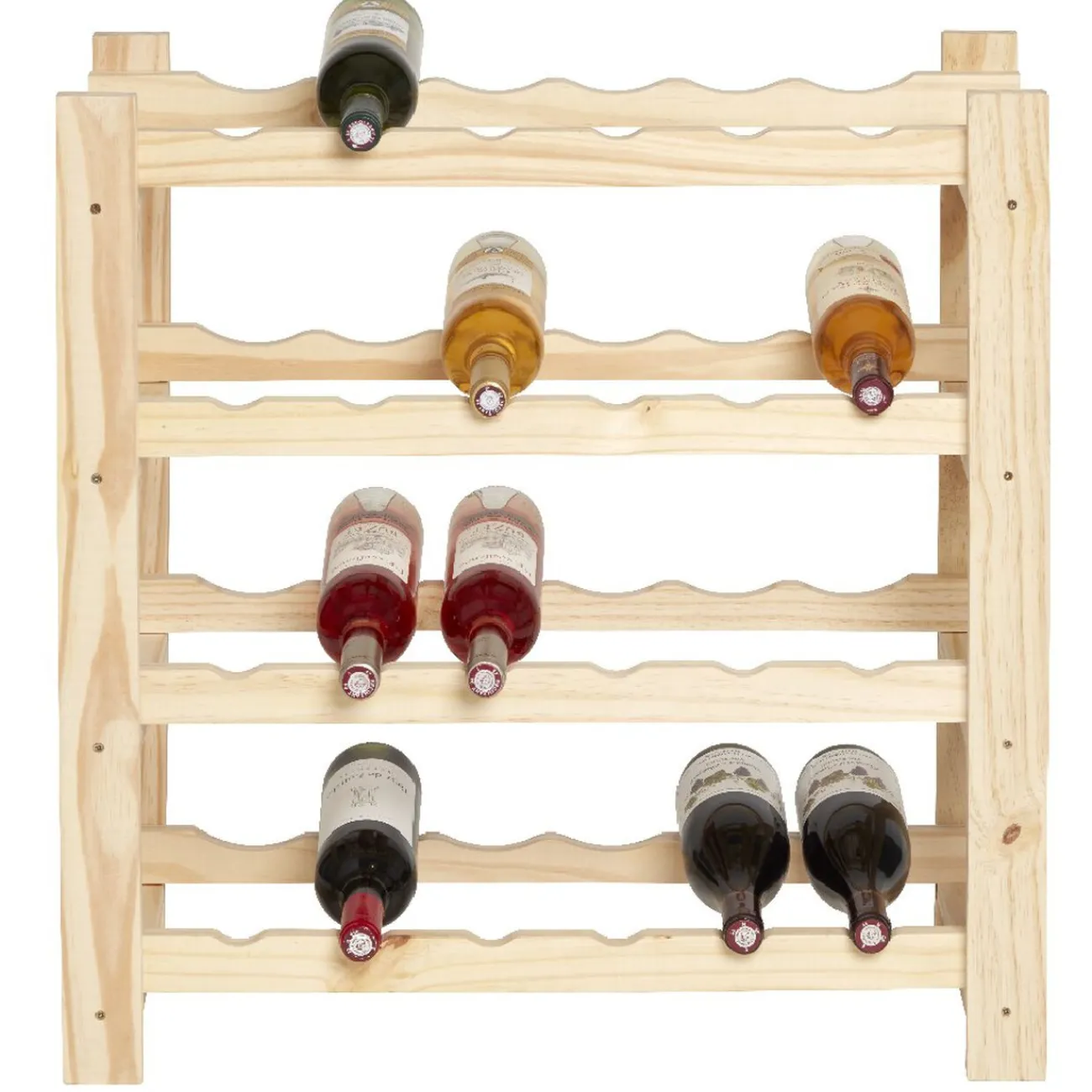 Gifi Rangement|Etagère porte bouteille 4 niveaux en pin naturel