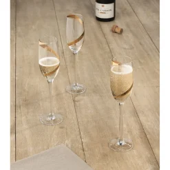 Gifi Flûte à champagne transparent motif ruban doré x3