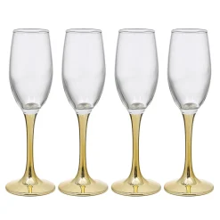 Gifi Flûte en verre transparent pied doré x4