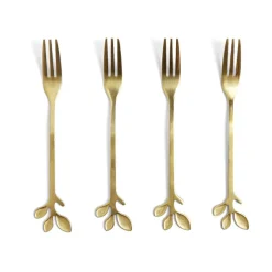 Gifi Fourchette à dessert x4 design feuille inox doré L15cm