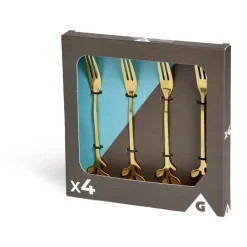 Gifi Fourchette à dessert x4 design feuille inox doré L15cm