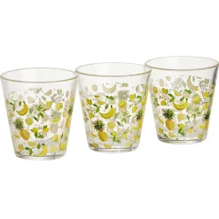 Gifi Gobelet bas conique transparent motif fruit exotique 25cl x3 - H8 cm