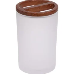 Gifi Aménagement Salle De Bain^Gobelet blanc en verre et bois Ø7xH11,7cm