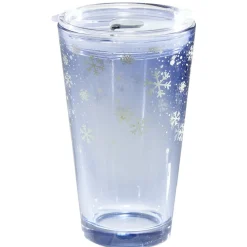 Gifi Gobelet en verre 400 ml avec paille décor givré