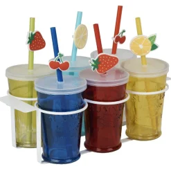 Gifi Gobelet en verre avec couvercle et paille multicolore x6