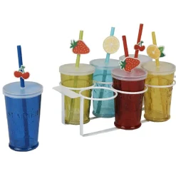 Gifi Gobelet en verre avec couvercle et paille multicolore x6