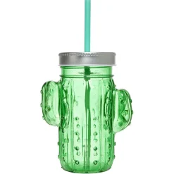 Gifi Gobelet en verre avec paille forme cactus ou fraise Ø10xH12,5cm